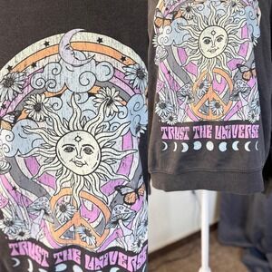 New Trust The Universe Celestial‎ Mushroom Graphic Sweatshirt Faded Black Small